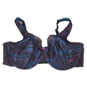 Cacique Lightly Lined Blue Red Black Lace Underwire Full Coverage Bra Size 44DDD